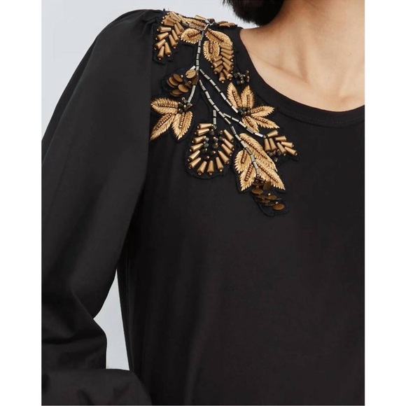 VERONICA BEARD franchi embellished applique top in black puff sleeve size small - Picture 3 of 12
